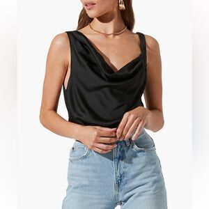 Astr Black Asymmetrical Sleeveless Bodysuit